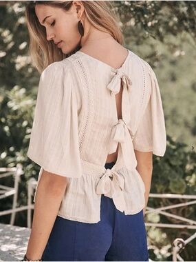 Sezane Cream Open-Back Tie Blouse